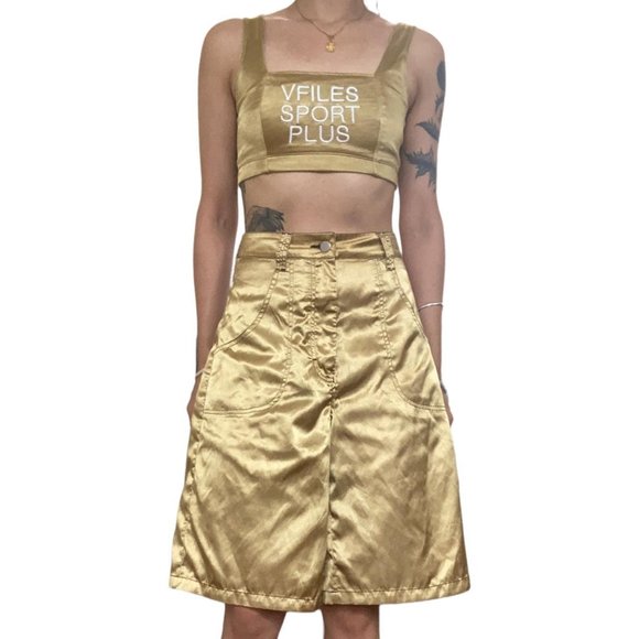 y2k gold vfiles crop top & baggy cargo pants capri 2 piece set size S - Picture 1 of 3